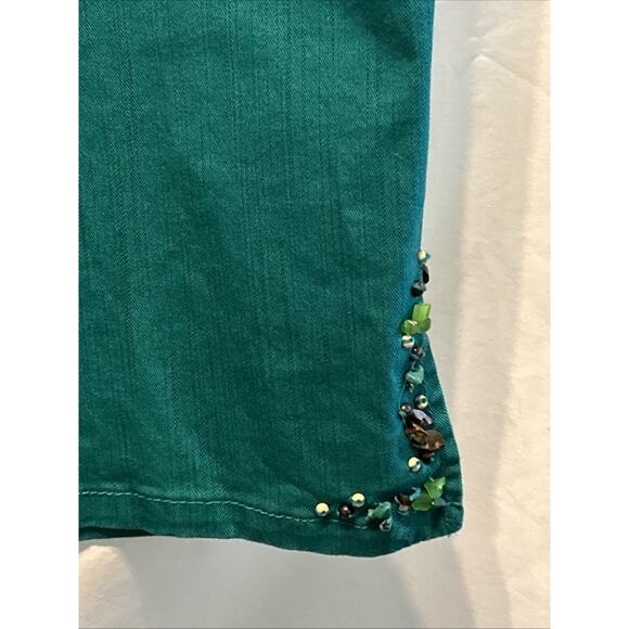 Ruby Rd Petite Women's 14 Teal Pull On Capri Pants Embellished Boho Beachy - Picture 7 of 15